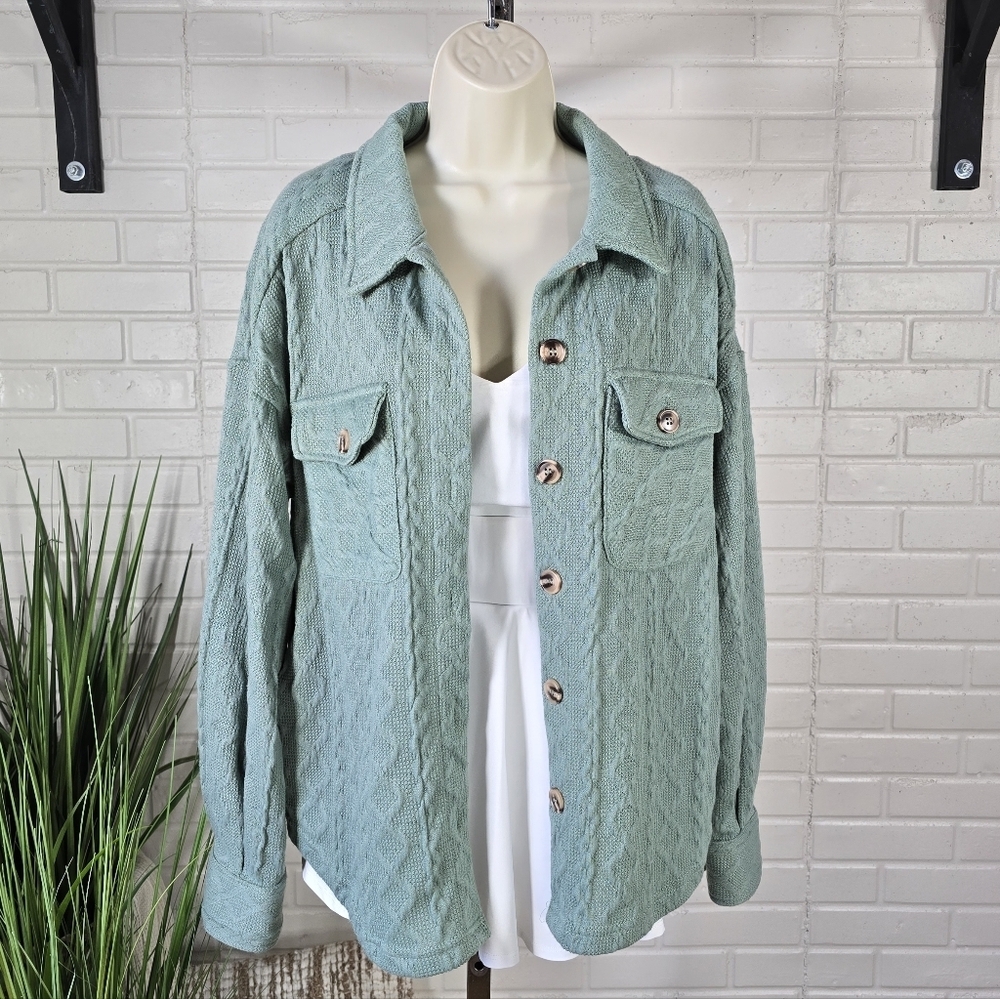 New In Sage Green Button Up Shirt Jacket Oversized Small